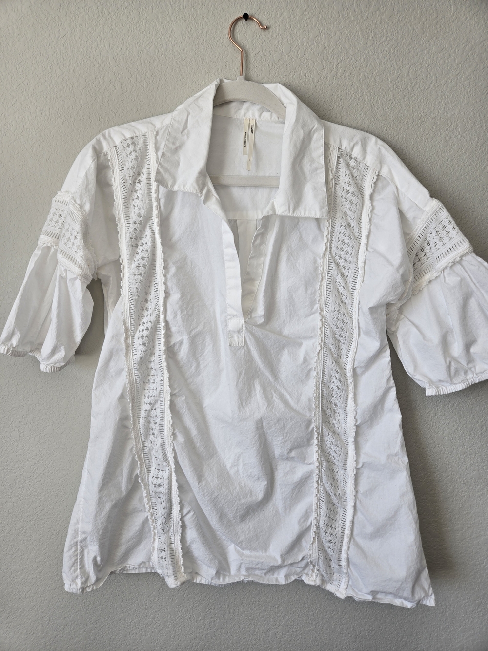 Anthropologie White Crochet-Trim Popover Tunic 100% Cotton